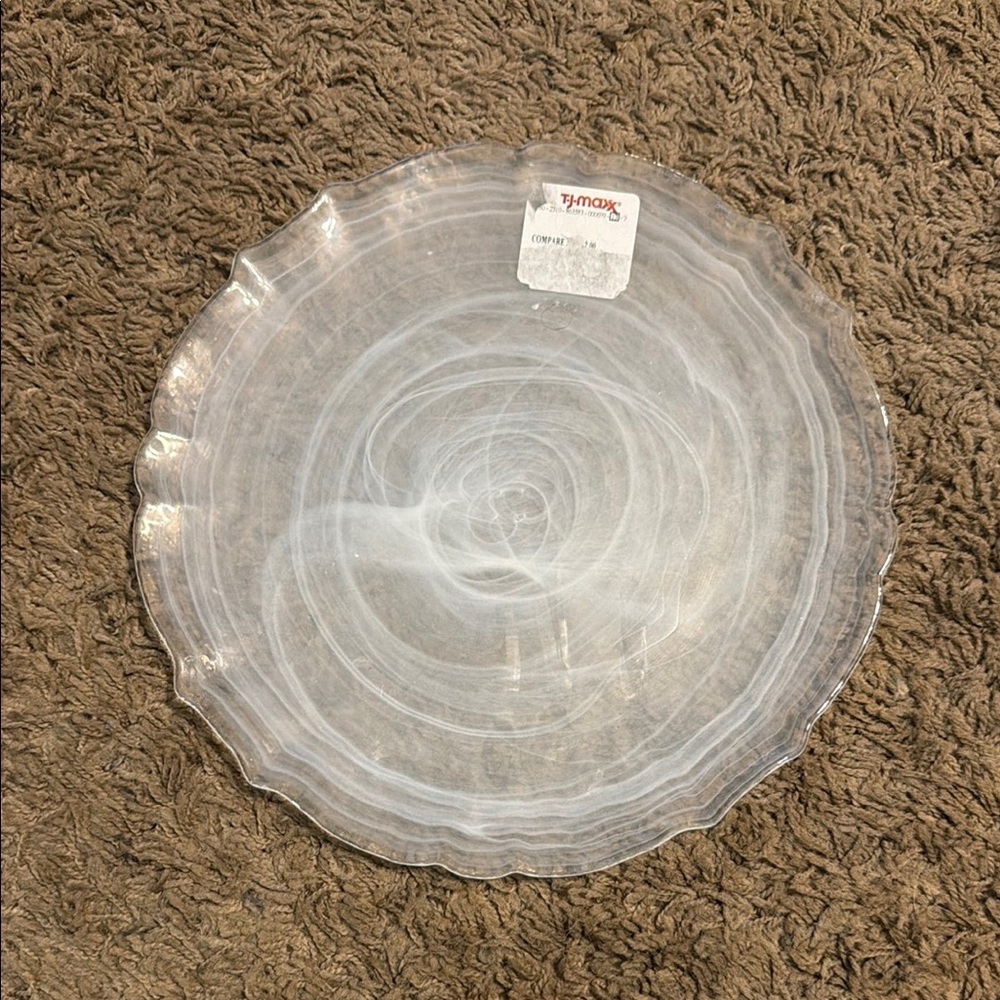 4 Dinner Plates Clear Swirl Glass- Transparent